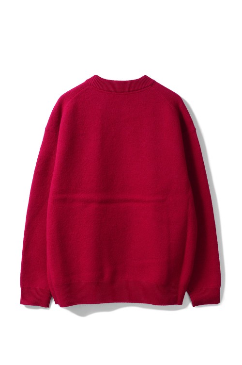 FELTED MERINO WOOL CREW NECK KNIT - RED (253-60203) | セレクト 