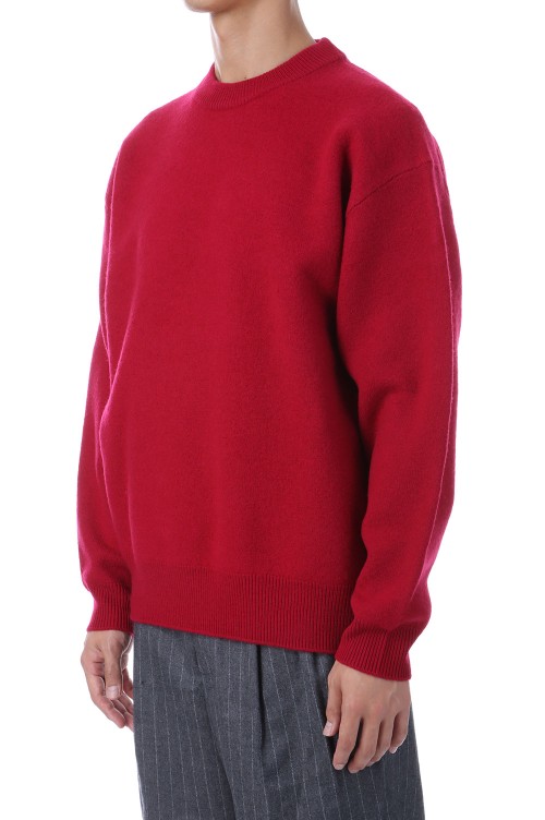 FELTED MERINO WOOL CREW NECK KNIT - RED (253-60203) | セレクト 