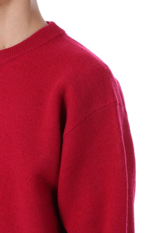 FELTED MERINO WOOL CREW NECK KNIT - RED (253-60203) | セレクト 