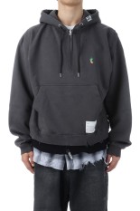 TRIPLE LAYERED HALF ZIP HOODIE - BLACK (A15HD571)