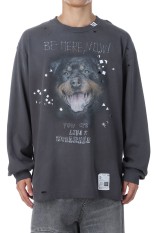 EMBELLISHED DISTRESSED LONG SLEEVES TEE - BLACK (J15LT751)