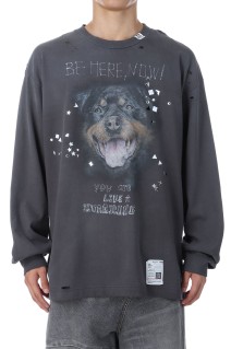 EMBELLISHED DISTRESSED LONG SLEEVES TEE - BLACK (J15LT751)