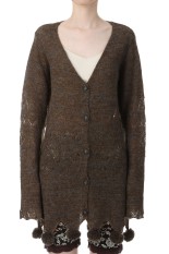 Pom-pom Mohair Knit Cardigan - BROWN (0125030512)
