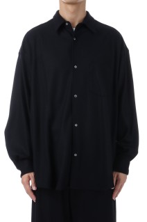 Wool Smooth Flannel Oversized Regular Collar Shirt	- BLACK (GU253-50221B)