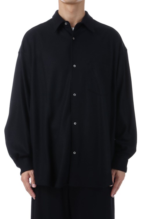 Wool Smooth Flannel Oversized Regular Collar Shirt - BLACK (GU253