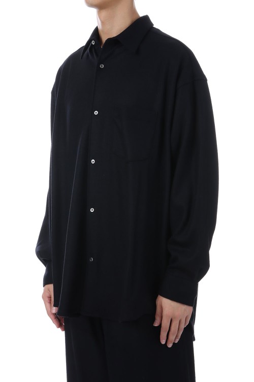 Wool Smooth Flannel Oversized Regular Collar Shirt - BLACK (GU253