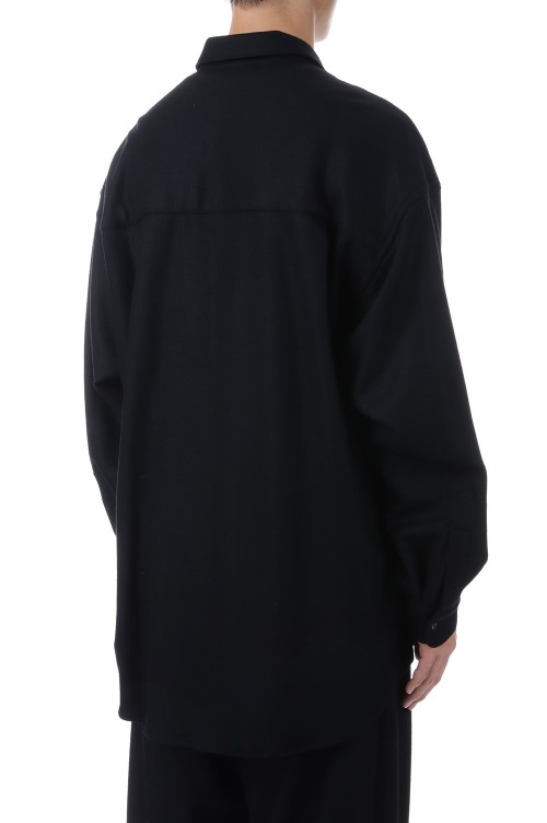 Wool Smooth Flannel Oversized Regular Collar Shirt - BLACK (GU253
