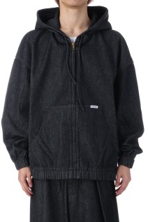 12.5oz Denim Zip Up Hooded Jacket - Black (CTE-25A205)