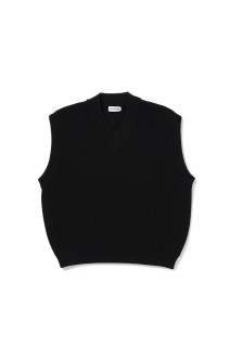 Rib Stitch Tilden Knit Vest - Black (CTE-25A325)