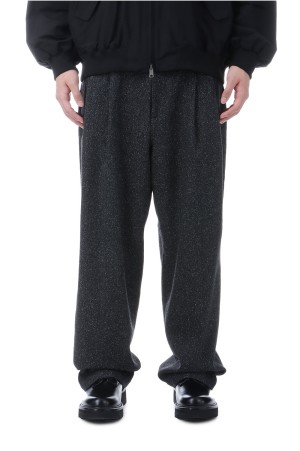 Silk Nep Herringbone 2 Tuck Wide Trousers - Black Melange (CTE-25A120)