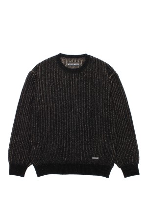 GLITTER CREW NECK SWEATER / BLACK-GOLD (25FW-WMK-KN03)