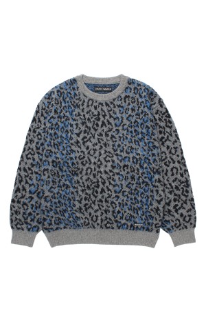 LEOPARD MOHAIR CREW NECK SWEATER / GRAY (25FW-WMK-KN07)