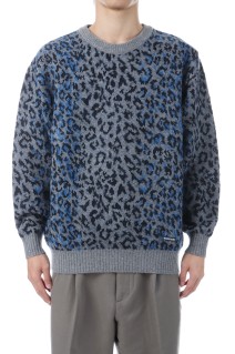 LEOPARD MOHAIR CREW NECK SWEATER / GRAY (25FW-WMK-KN07)