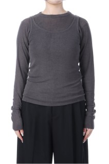 TENCEL SILK CIRCULER RIB CREW&TANK LAYERED - CHARCOAL GRAY (KRAGGW0710)