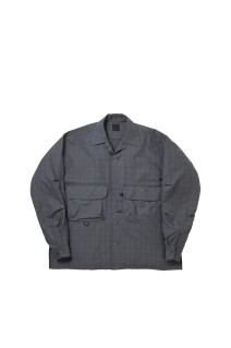 W's TECH SPORTS OPEN COLLAR SHIRT L/S NOVA CHECK - CHARCOAL (BE-81025WL)