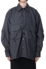 W&#039;s TECH SPORTS OPEN COLLAR SHIRT L/S NOVA CHECK - CHARCOAL (BE-81025WL)
