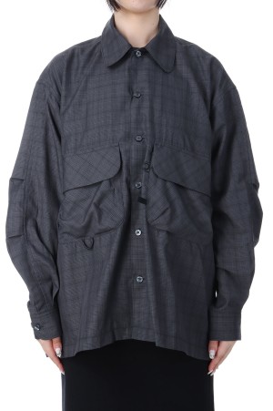 W's TECH SPORTS OPEN COLLAR SHIRT L/S NOVA CHECK - CHARCOAL (BE-81025WL)