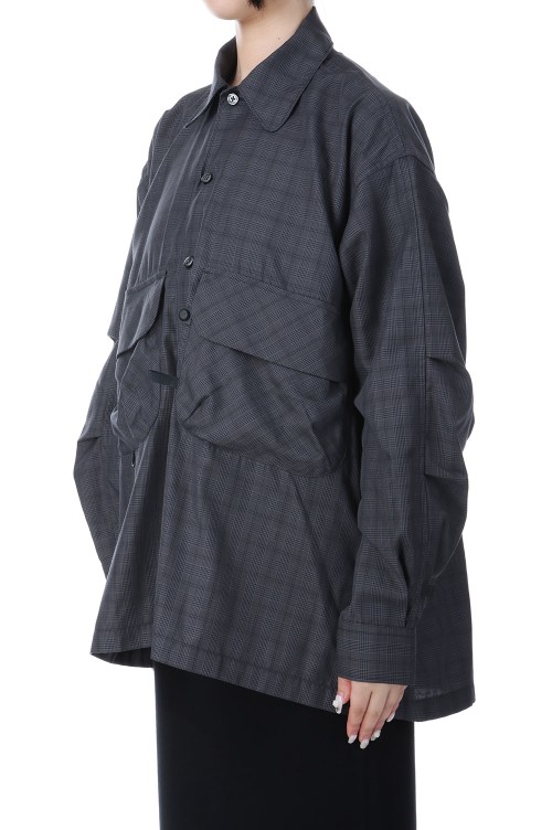 W's TECH SPORTS OPEN COLLAR SHIRT L/S NOVA CHECK - CHARCOAL (BE