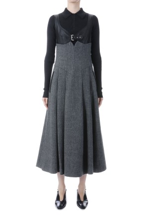 Leather panel Herringbone dress - Herringbone (FTC254-0804)