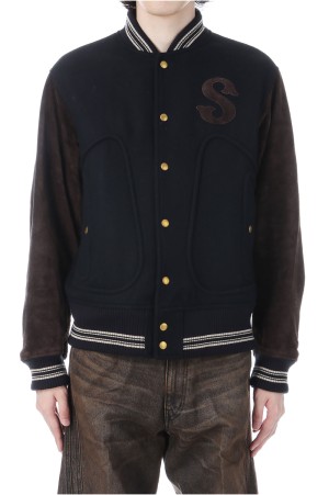 LEATHER STUDIUM JACKET - BLACK x BROWN (25330210)