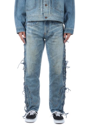 FADED BIKER DENIM PANTS - FADED INDIGO (25330420)