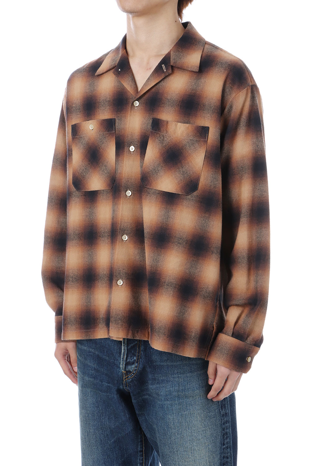 C.Flannel Ombre Open Collar SH - BRT (2509-5004) | セレクト