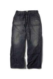 RECYCLED WASTE SUVIN COTTON YARN 11.5oz. DENIM DOUBLE KNEE PAINTER PANTS VINTAGE WASHED - BLACK (GL42582H)