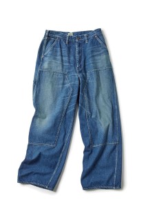 RECYCLED WASTE SUVIN COTTON YARN 11.5oz. DENIM DOUBLE KNEE PAINTER PANTS VINTAGE WASHED - NAVY (GL42582H)