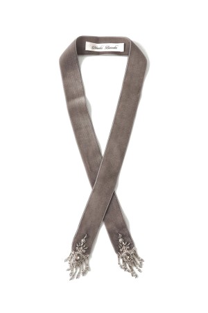 crystal silver tip velvet long ribbon - GRAY (TD-24SS-AC12)