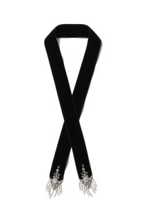 crystal silver tip velvet long ribbon - BLACK (TD-24SS-AC12)