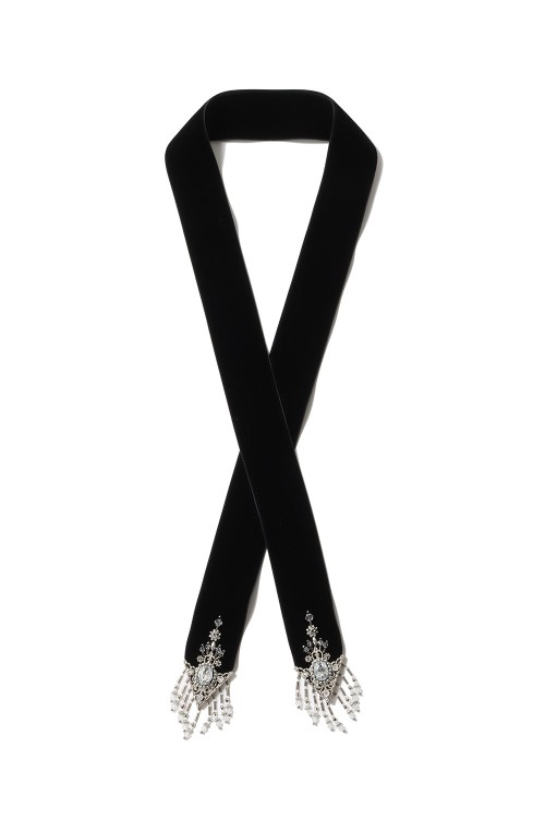 crystal silver tip velvet long ribbon - BLACK (TD-24SS-AC12