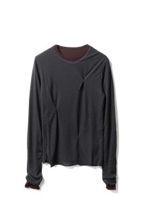 Tuck Layered Long T-shirts - CHARCOAL GRAY (12520615)