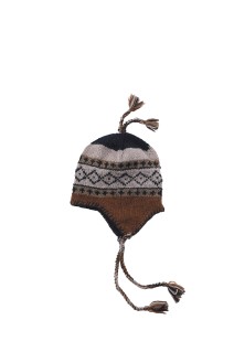 Hand Knit Ear Flap Beanie - Brown x Black (SD25F-CP06)