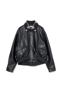 crystal bijou collar 2WAY blouson - Black (TD-25AW-JK01)