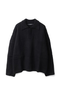 WOOL KNIT POLO SWEATER - NIGHT (T24028)