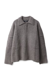 WOOL KNIT POLO SWEATER - LATTE GRAIN (T24028)