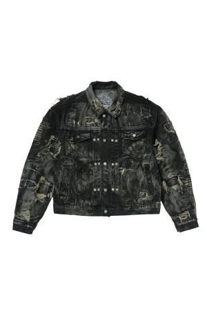 Hard-Washed Damaged Denim Jacket / BLACK (TC25JK2002)