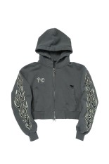 Leather Flame Cropped Hooded Zip-Up / GREY (TC25SS2701W)