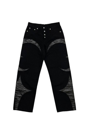 TC LEATHER WASHING DENIM PANTS - ALL BLACK (TC23PT0903)