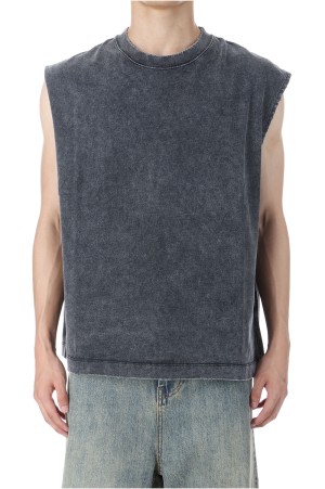 Chemical Over-Dye Prime-Over Sleeveless T-Shirt -BLACK (11251411319)