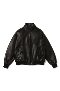 Leather Harrington Jacket - BLACK (26SAP-01-06)