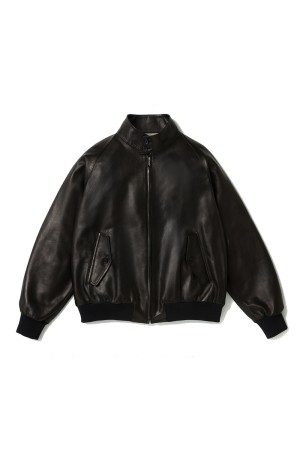 Leather Harrington Jacket - BLACK (26SAP-01-06)