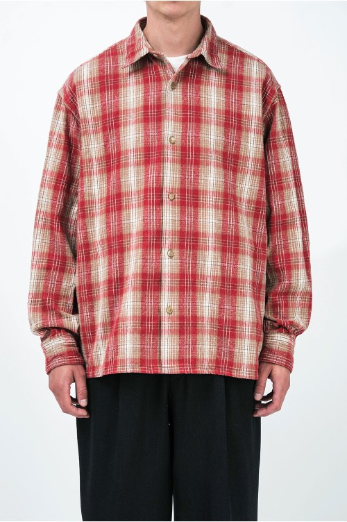 Vintage Cotton Silk Nep Twill Check Shirt - RED (26SAP-02-06