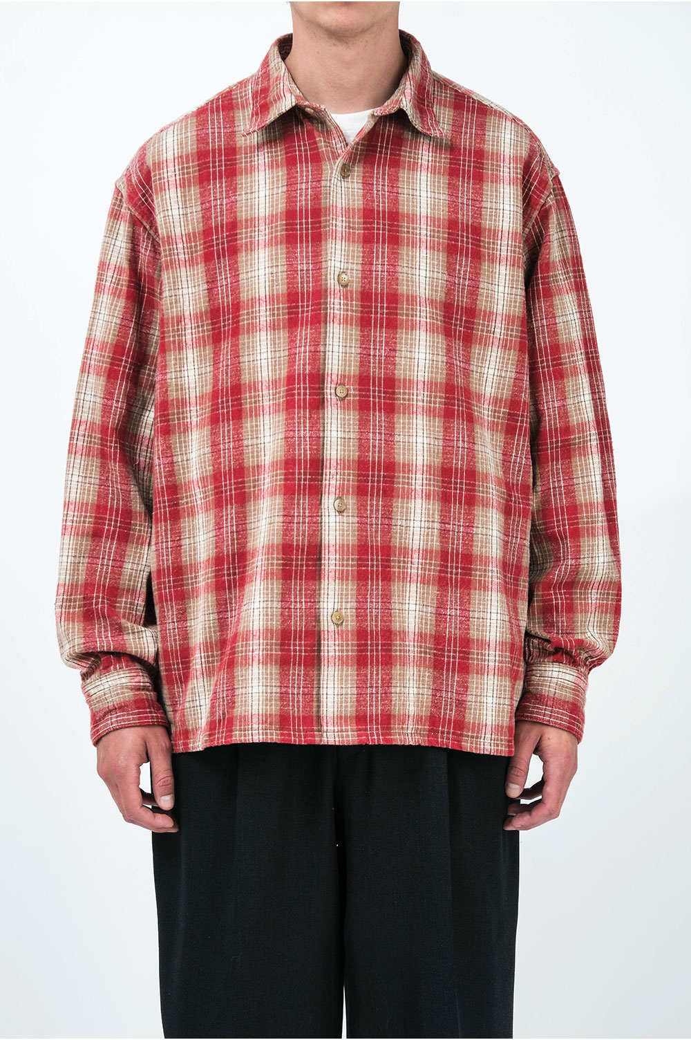 トップス Cotton Silk Nep Twill Check Shirts Vintage Cotton Silk Nep Twill Check Shirt - RED (26SAP-02-06