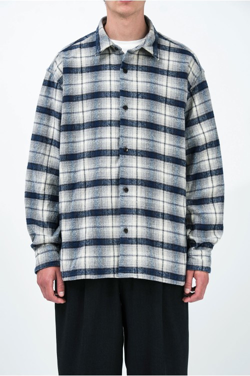 Vintage Cotton Silk Nep Twill Check Shirt - NAVY (26SAP-02-20