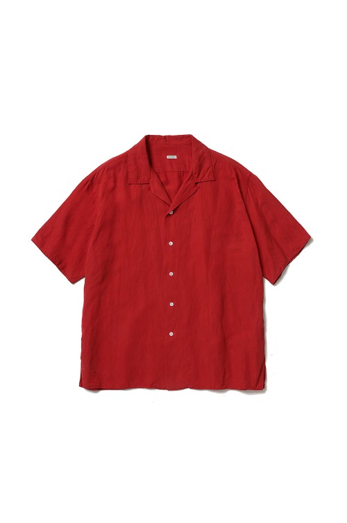 Vintage Silk Linen S/S Open Collar Shirt - RED (26SAP-02-09