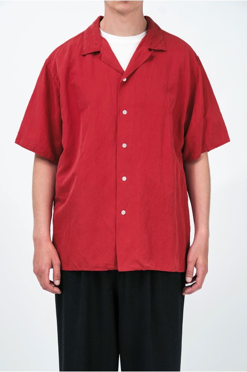 VINTAGE SILK LINEN OPEN COLLAR SHIRT 2 赤 Vintage Silk Linen S/S Open Collar Shirt - RED (26SAP-02-09