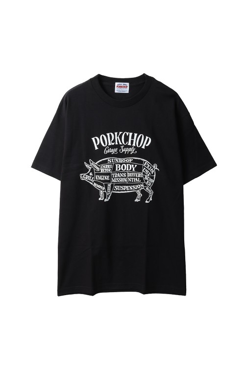 トップス PORKCHOP PORK FRONT TEE 25 BLACK PORKCHOP - PORK FRONT TEE 25 / BLACK / プリントティー