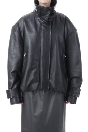 Sheep Leather High Neck Blouson - BLACK (31252216101)