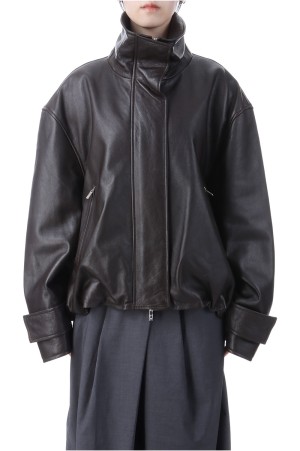 Sheep Leather High Neck Blouson - BROWN (31252216101)